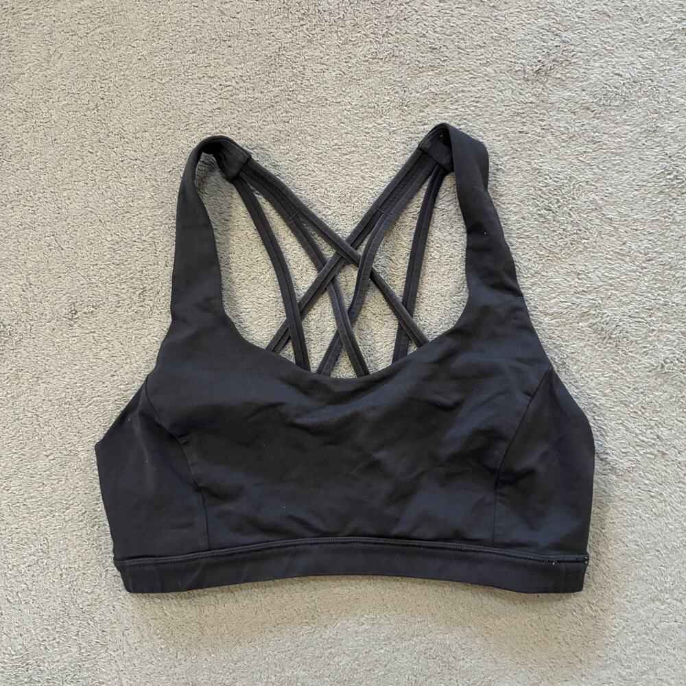 Lululemon Free To Be Serene Black Strappy Workout Cross Back Bra Women's Size 6